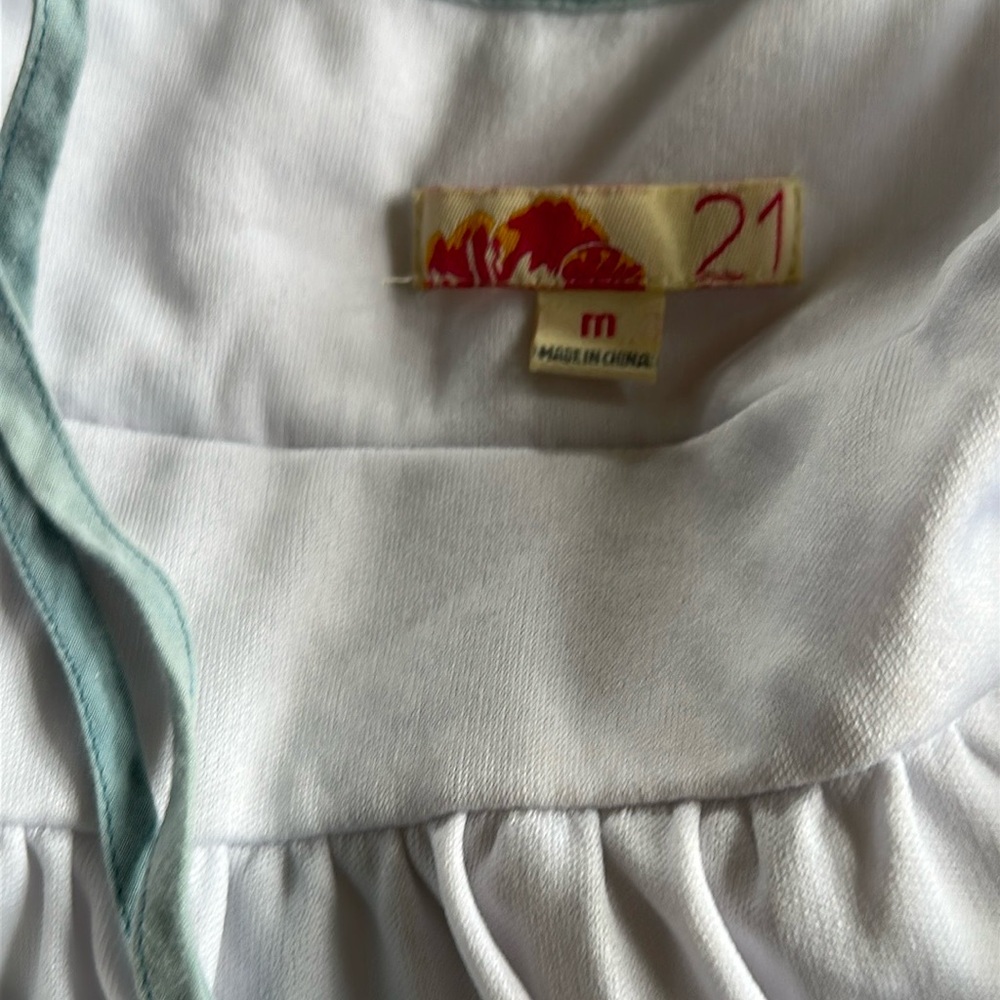 Vintage Forever 21 y2k 2000s White Empire Waist Light Blue Sun Mini Dress Medium - Picture 8 of 10